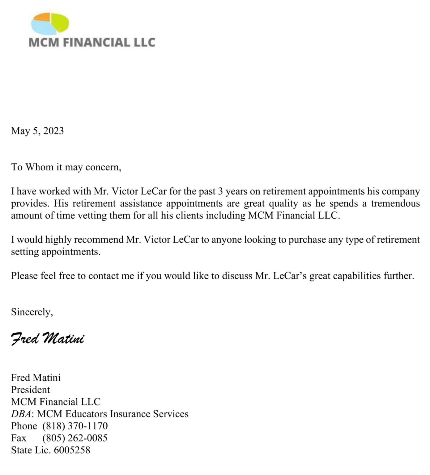 Agent testimonial - Fred Matini